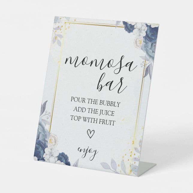 Panneau Mariage Floral bleu Dusty Momosa Bar (Recto)