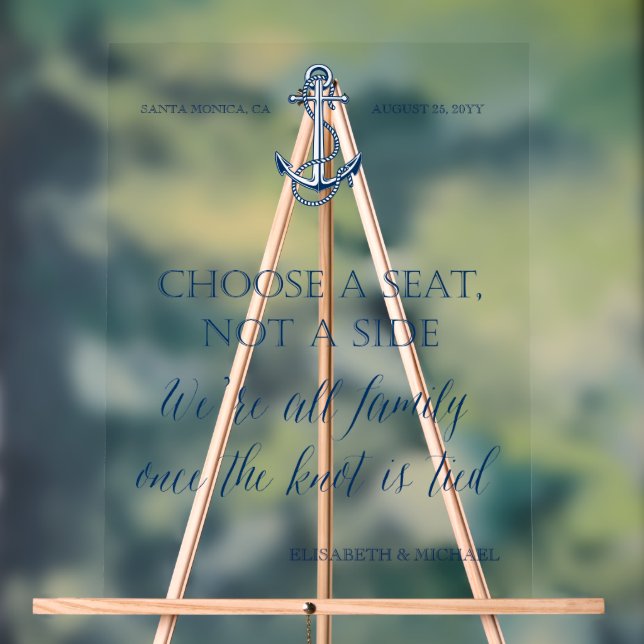 Panneau mariage nautique "Prenez un siège et non u (Neutre)