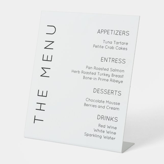 Panneau Menu moderne MariageMenu, Panneau Menu noi (Recto)