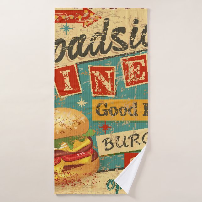 Panneau métallique vintage Roadside Diner, diner,  (Serviette de bain)