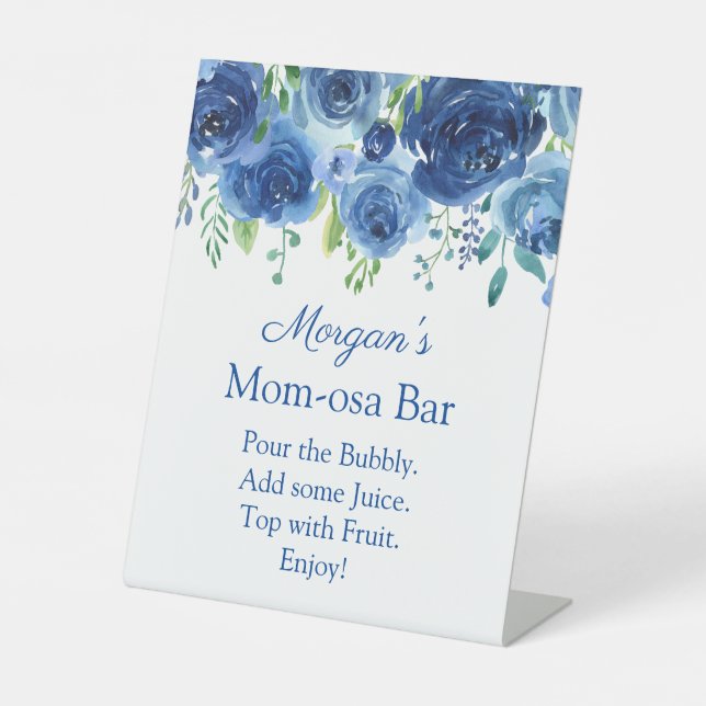Panneau moderne Baby shower garçon Floral bleu Mom (Recto)