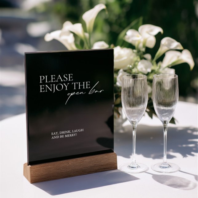 Panneau moderne Eleagnt Open Bar Mariage noir acry (Modern Eleagnt Open Bar Wedding Black Acrylic Sign)