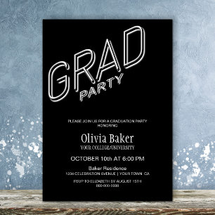 Panneau Neon Black Graduation Party Invitation