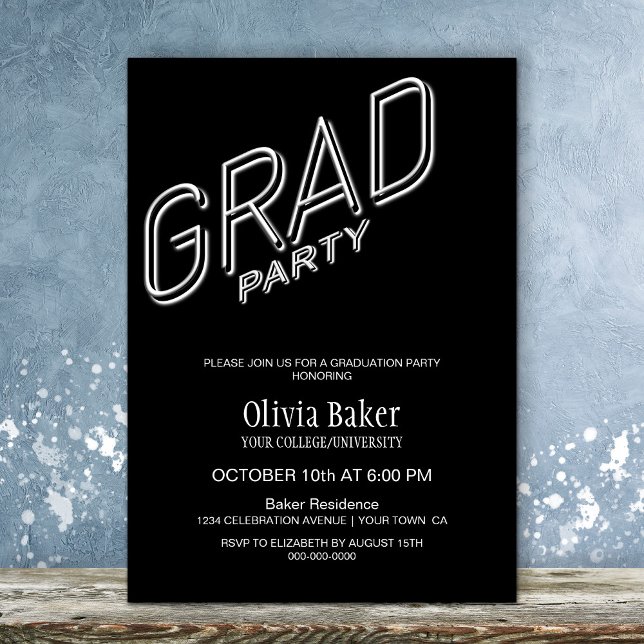 Panneau Neon Black Graduation Party Invitation (Créateur téléchargé)