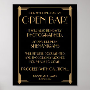 Panneau Open Bar Gatsby Art Déco Noir Et Or 8x10