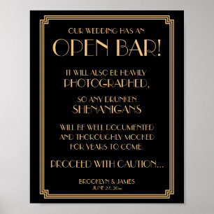 Panneau Open Bar Gatsby Gold Et Black Art Déco 8x1