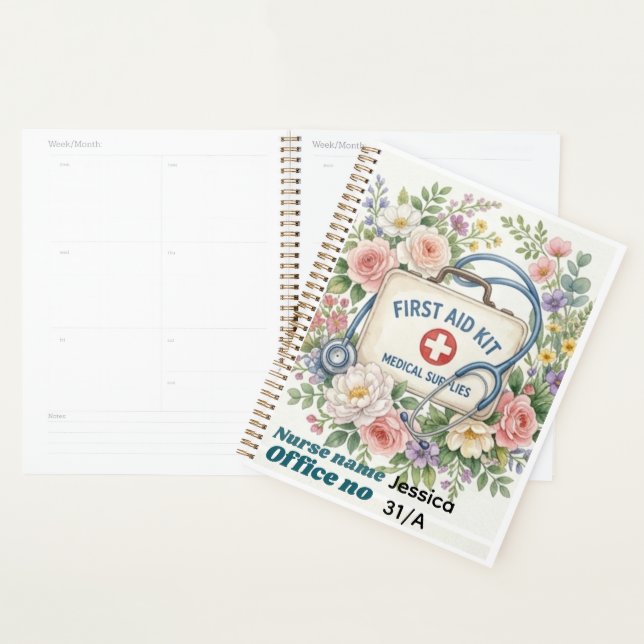 Panneau personnalisé d'infirmière scolaire, floral (Devant avec enveloppe)