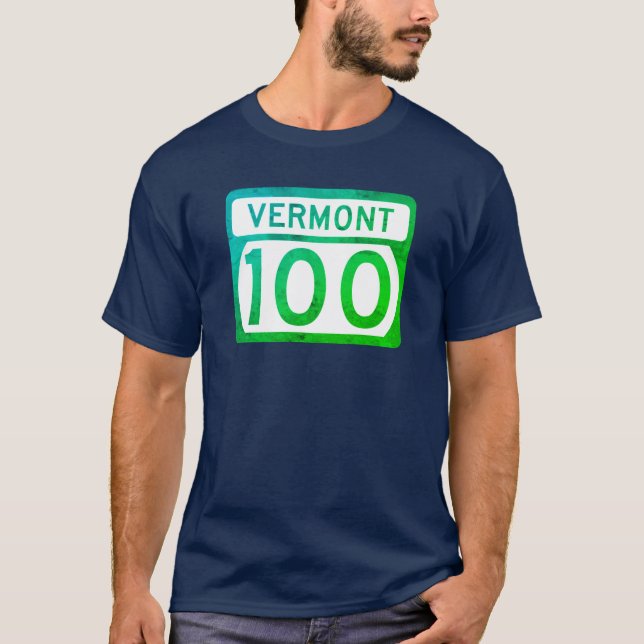 Panneau routier Vermont Route 100 (patiné) T-Shirt (Devant)