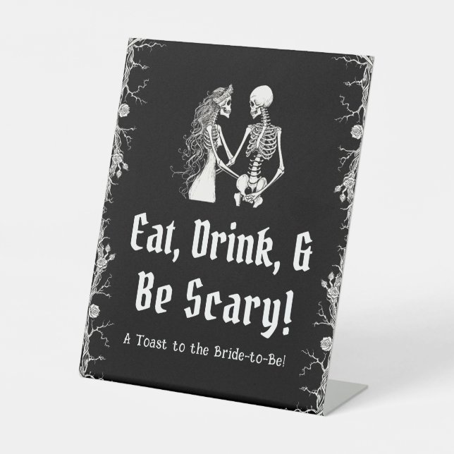 Panneau Squelette Halloween Noir Manger Boire & Êt (Recto)