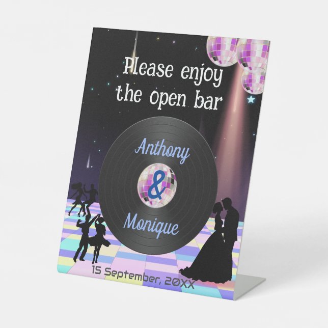 Panneau Tabletop Mariage Disco personnalisable (Recto)