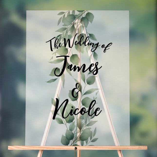 Panneau vert minimal Feuille Mariage blanc moderne (Neutre)