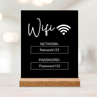 Panneau Wifi Mot de passe Wifi Noir Panneau de Tab