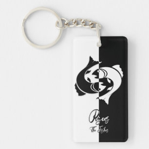Panneau Zodiac Pisces, Porte - clé noir et blanc