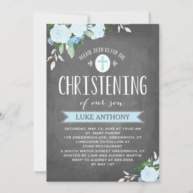 Panneaux floraux| Invitation de Christening (Devant)