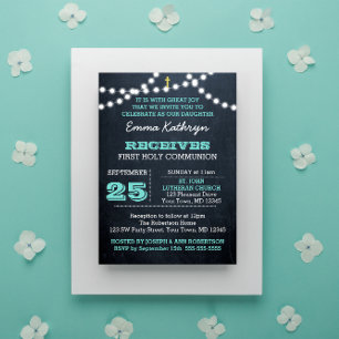 Panneaux Turquoises première communion Invitation