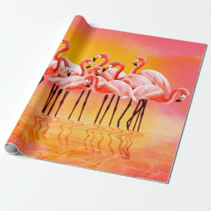 Panorama der rosa Flamingos auf einem hellrosa Rüc Geschenkpapier
