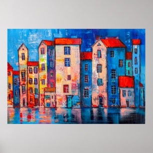 Panorama der Straße mit bunten Zuhause. Eindruck Poster
