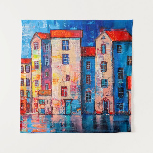 Panorama der Straße mit bunten Zuhause. Eindruck Wandteppich (Vorderseite)