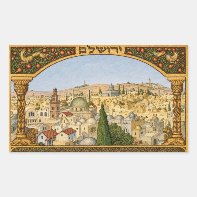 Panorama des alten Jerusalem Rechteckiger Aufkleber (Vorderseite)