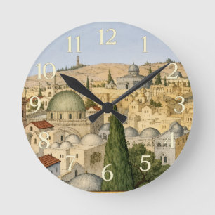 Panorama des alten Jerusalem Runde Wanduhr