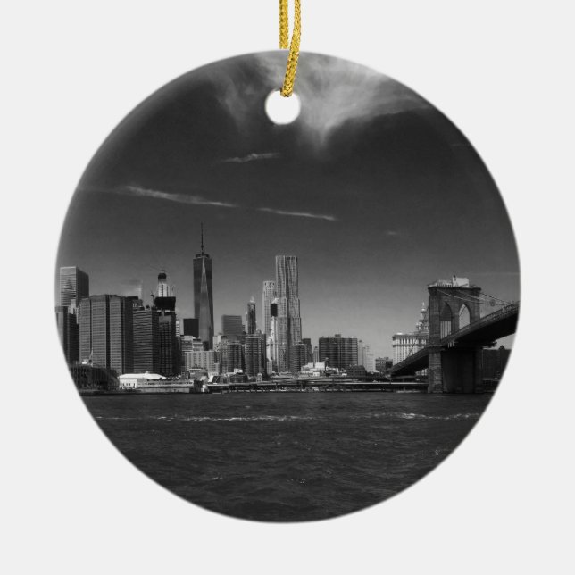 Panorama-Schwarz-weiß Brooklyn Keramik Ornament (Vorne)