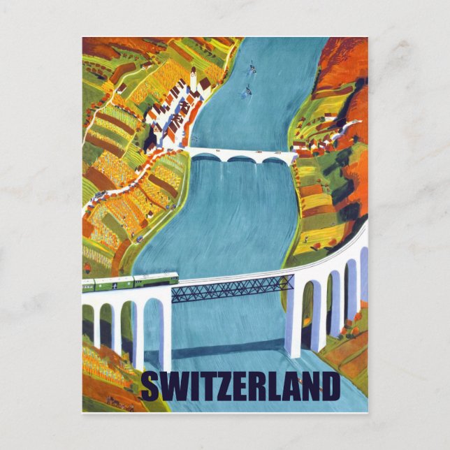 Panorama Schweiz, Seebrücken, Vintag Postkarte (Vorderseite)