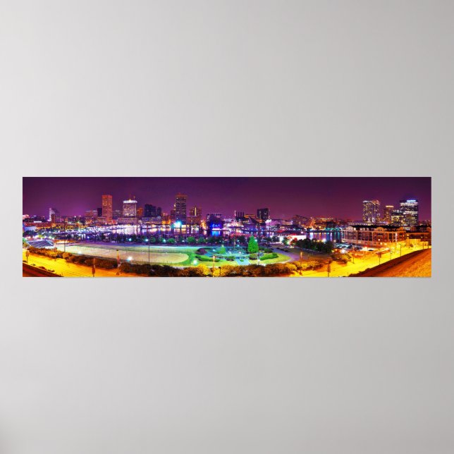 Panorama von Baltimore Innenhafen Night Skyline Poster (Vorne)