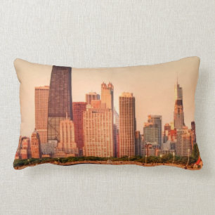 Panorama von Chicago-Skylinen am Sonnenaufgang Lendenkissen