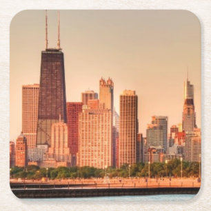 Panorama von Chicago-Skylinen am Sonnenaufgang Rechteckiger Pappuntersetzer