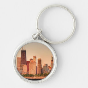 Panorama von Chicago-Skylinen am Sonnenaufgang Schlüsselanhänger