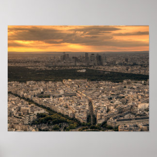 Panorama von Paris La Defense bei Sonnenuntergang Poster