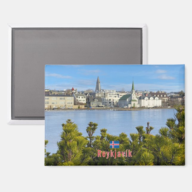 Panorama von Reykjavik Magnet (Vorderseite/Rückseite)