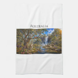 Panoramabild Australische Tierwelt und Wasserfall Geschirrtuch