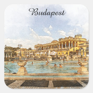 Panoramablick auf das alte Budapest, Ungarn Quadratischer Aufkleber
