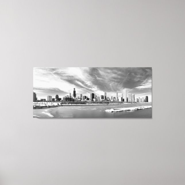 Panoramablick auf die Skyline von Chicago im Winte Leinwanddruck (Vorderseite)