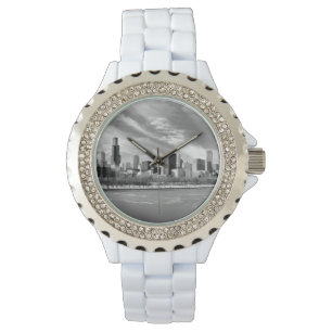 Panoramablick von Chicago-Skylinen im Winter Armbanduhr