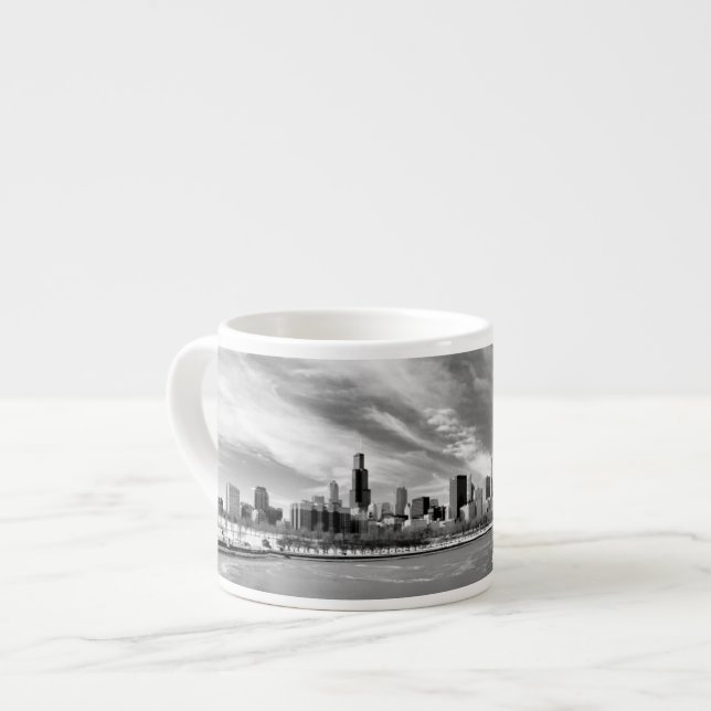 Panoramablick von Chicago-Skylinen im Winter Espressotasse (Vorderseite Links)