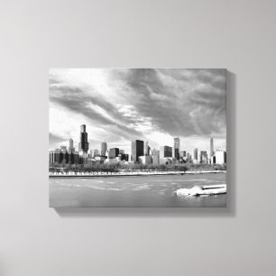 Panoramablick von Chicago-Skylinen im Winter Leinwanddruck
