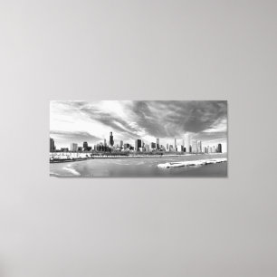 Panoramablick von Chicago-Skylinen im Winter Leinwanddruck