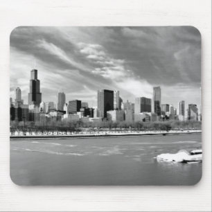 Panoramablick von Chicago-Skylinen im Winter Mousepad