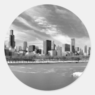 Panoramablick von Chicago-Skylinen im Winter Runder Aufkleber