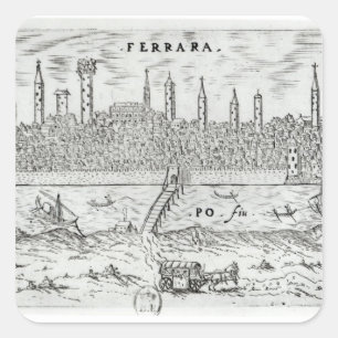 Panoramablick von Ferrara Quadratischer Aufkleber