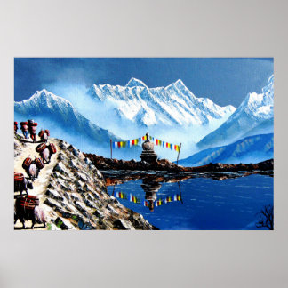 Panoramasicht auf den Berg Nepal von Annapurna Poster