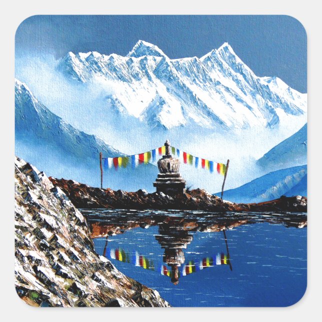 Panoramasicht auf den Berg Nepal von Annapurna Quadratischer Aufkleber (Vorderseite)