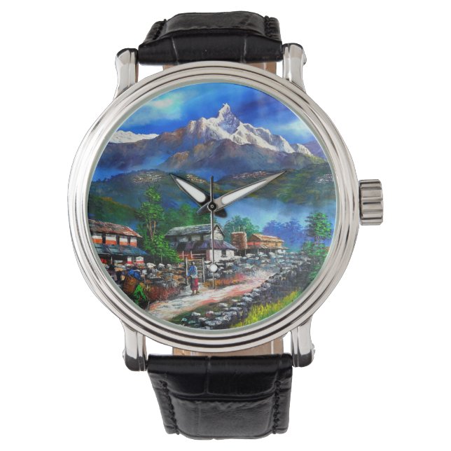 Panoramasicht auf den Everest Mountain Nepal Armbanduhr (Vorderseite)