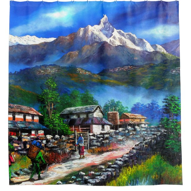 Panoramasicht auf den Everest Mountain Nepal Duschvorhang (Vorderseite)