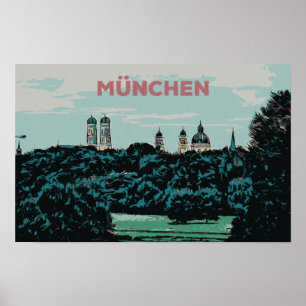 Panoramasicht auf München vom Land aus Poster
