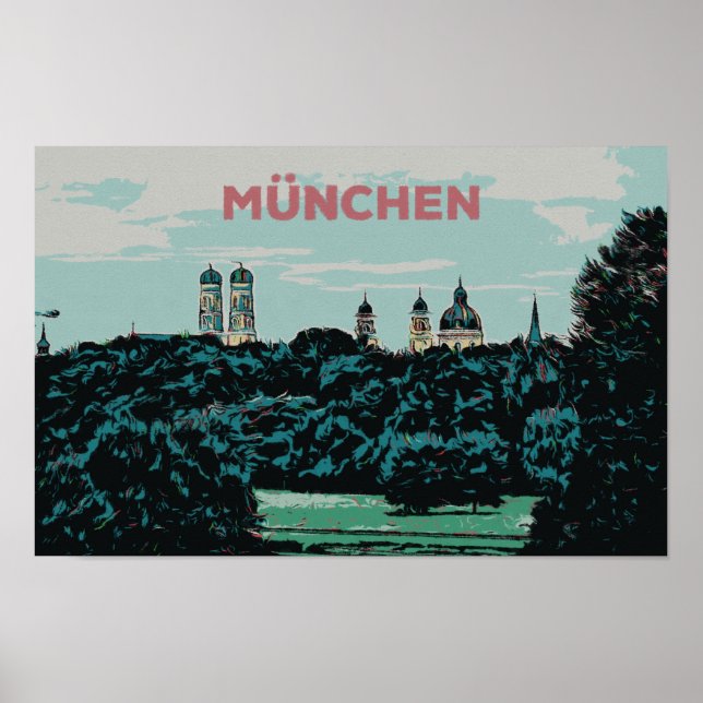 Panoramasicht auf München vom Land aus Poster (Vorne)