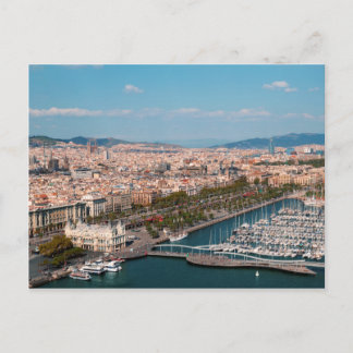 Panoramasicht auf Port Vell in Barcelona, Spanien. Postkarte