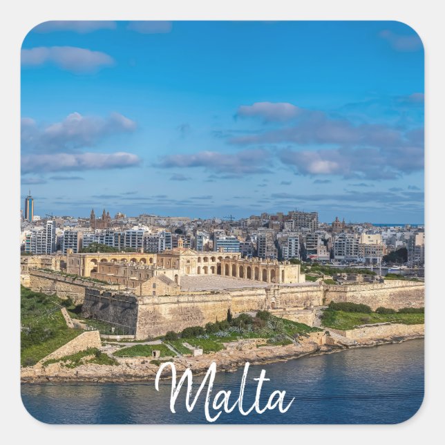 Panoramasicht auf Sliema in Malta Quadratischer Aufkleber (Vorderseite)